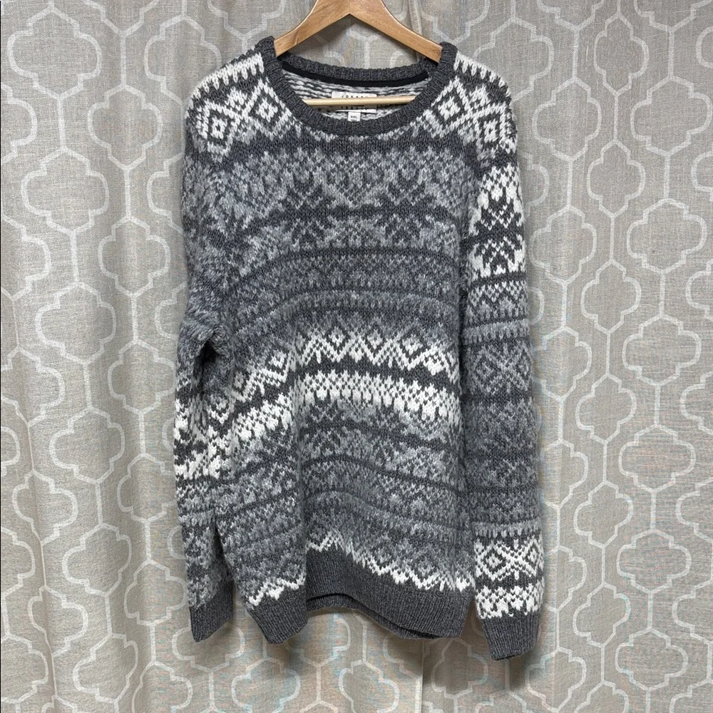 Joseph Abboud Charcoal gray Cream fair isle Knit Sweater XXL unisex wool blend